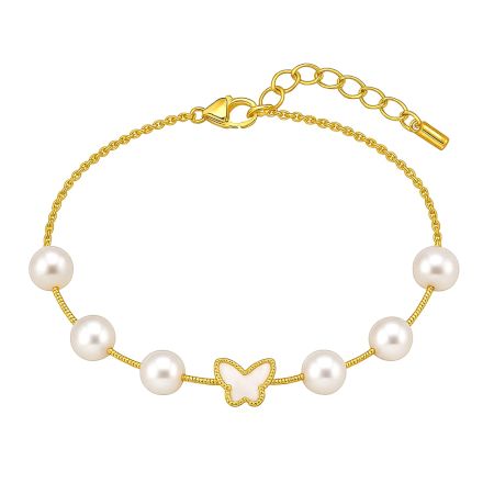 18K Gold Plated Pearl Butterfly Charm Bracelet